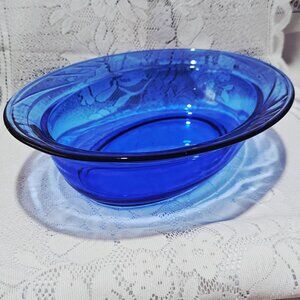 Corning Milano Cobalt Oval Baker 14" Blue embossed waves on rim translucent jewe
